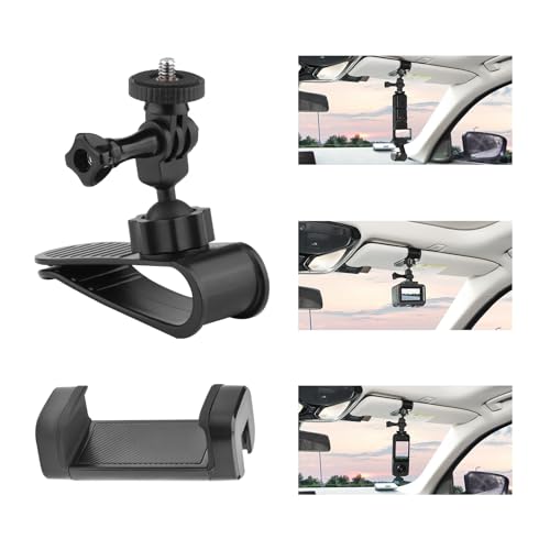 MTRoyaldia Car Sun Visor Mount for In-sta360 X5 X4 X3, Car Mount Inside Holder with Phone Clip for DJI Osmo Pocket 3/360 Action 5 Pro 4 3/Xtra Muse, Go-Pro POV Mount Vlog/Video Smartphone Accessories - Image 1