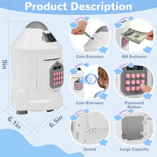 GLUTIA Piggy Bank for KidsElectronic ATM Piggy Bank with Password Face ID Simulation for Boys GirlsPink - Image 5