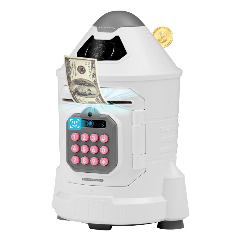 GLUTIA Piggy Bank for KidsElectronic ATM Piggy Bank with Password Face ID Simulation for Boys GirlsPink - Image 3