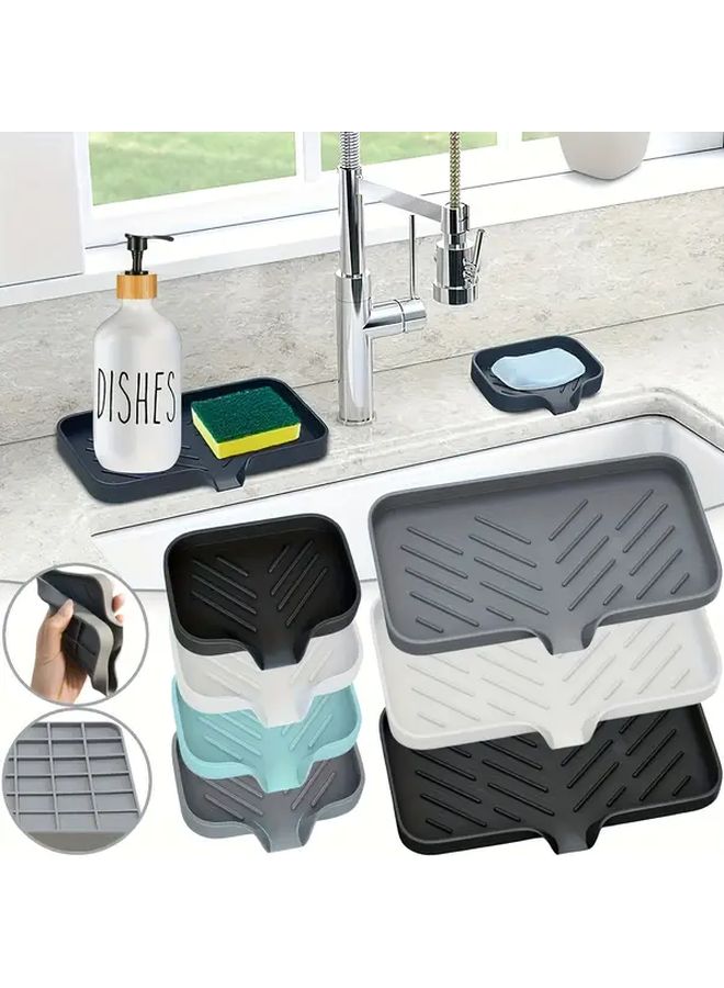 Black Soap Sponge Holder For Sink Counter Storage Rack With Drainage Tray And Dispenser - Image 1