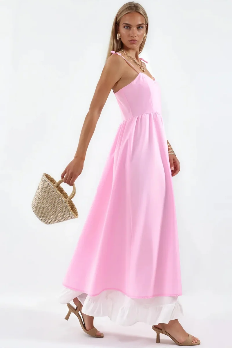 جينيفر Color-Blocked Square-Neck Maxi Dress