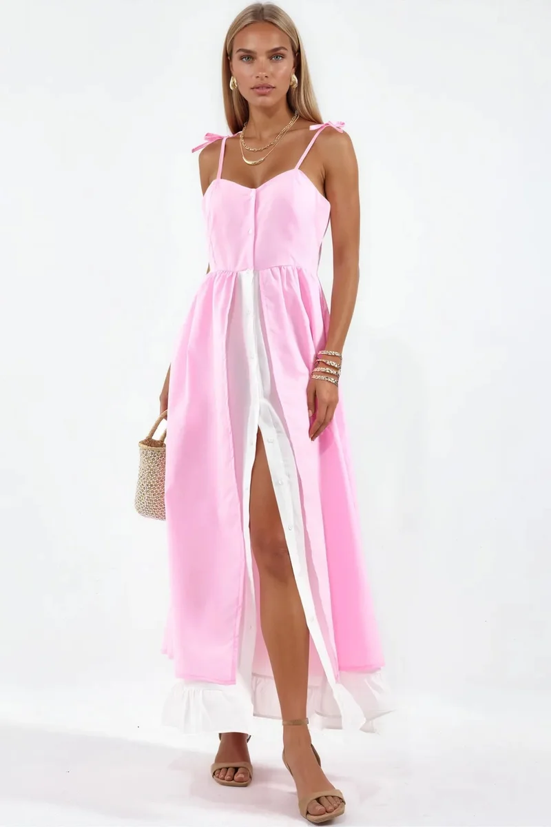 جينيفر Color-Blocked Square-Neck Maxi Dress