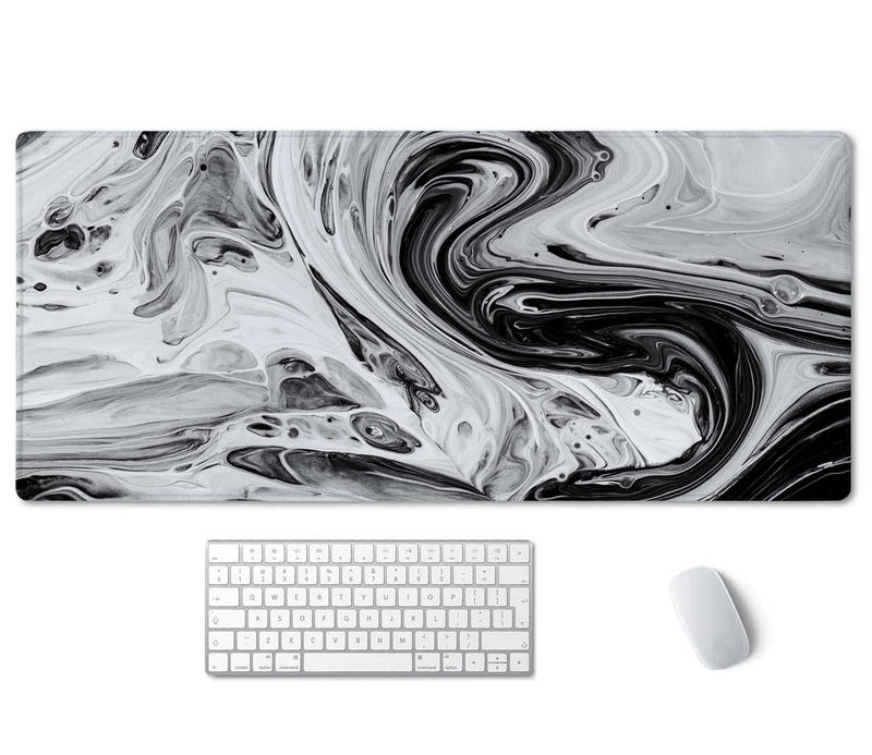 SSOIU Extended Gaming Mouse Pad XXL ArtSo Large Keyboard Mat Long Mousepad Desk Decor Writing Pad Non Slip Rubber Base Stitched Edges for Work, Game, Office, Home, 35.5" x 15.7", Black White Marble - Image 1