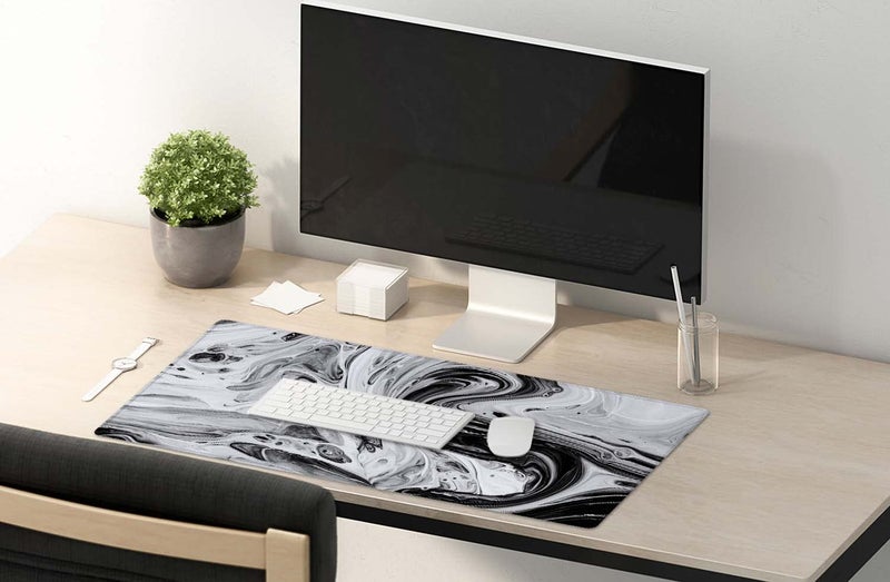 SSOIU Extended Gaming Mouse Pad XXL ArtSo Large Keyboard Mat Long Mousepad Desk Decor Writing Pad Non Slip Rubber Base Stitched Edges for Work, Game, Office, Home, 35.5" x 15.7", Black White Marble - Image 5