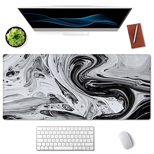 SSOIU Extended Gaming Mouse Pad XXL ArtSo Large Keyboard Mat Long Mousepad Desk Decor Writing Pad Non Slip Rubber Base Stitched Edges for Work, Game, Office, Home, 35.5" x 15.7", Black White Marble - Image 2