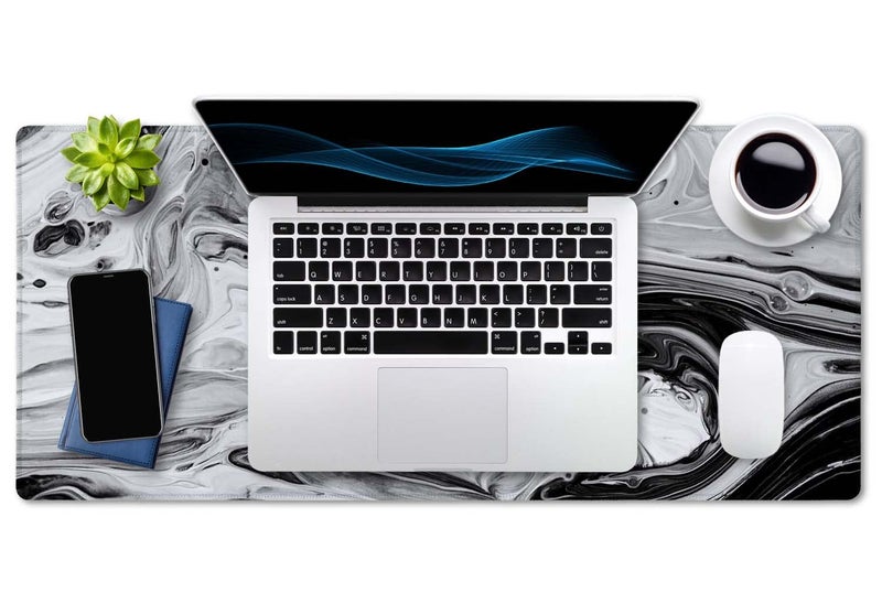 SSOIU Extended Gaming Mouse Pad XXL ArtSo Large Keyboard Mat Long Mousepad Desk Decor Writing Pad Non Slip Rubber Base Stitched Edges for Work, Game, Office, Home, 35.5" x 15.7", Black White Marble - Image 4