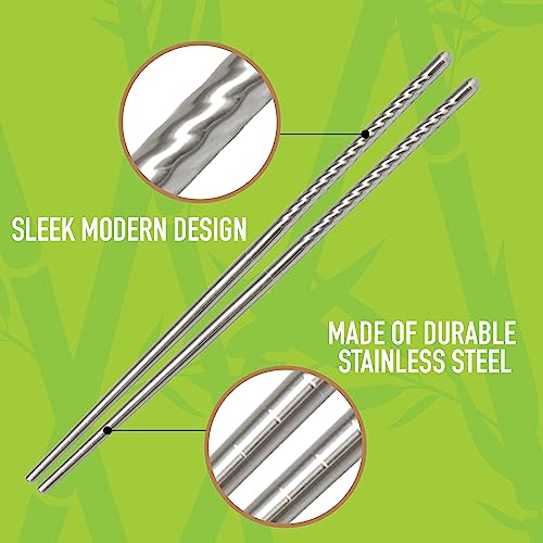 DECO D'Eco Reusable Metal Chopsticks (4 Pairs) - Includes 4 Sets of Stainless Steel Twist Apart Silver Chopsticks & Travel Pouch - Lightweight, Durable, Dishwasher Safe - Great for Chinese Japanese Cuisine - Image 4