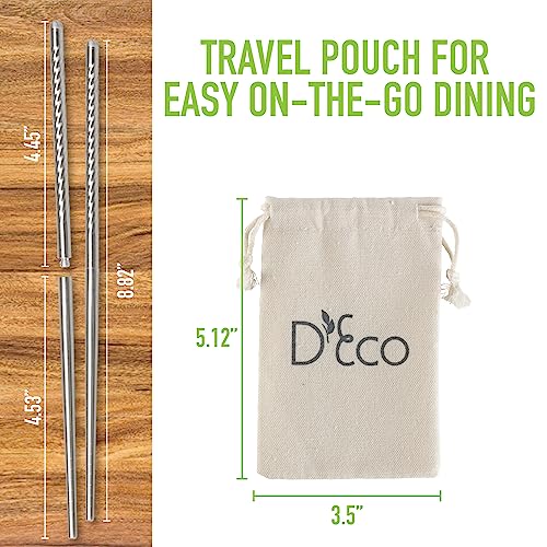 DECO D'Eco Reusable Metal Chopsticks (4 Pairs) - Includes 4 Sets of Stainless Steel Twist Apart Silver Chopsticks & Travel Pouch - Lightweight, Durable, Dishwasher Safe - Great for Chinese Japanese Cuisine - Image 3