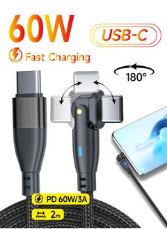 AL-WAHA AL-ZHABIA 60W Fast Charging Cable 2M with Adapter - 180° Rotating Design & Heat-Resistant Material | Universal Compatibility for iPhone 15/16 Pro Max, Samsung S24/S23 Ultra, iPad, MacBook, PS5 Controller, Huawei | Durable 3A USB-C to USB-A Cable (Black)  - Image 1