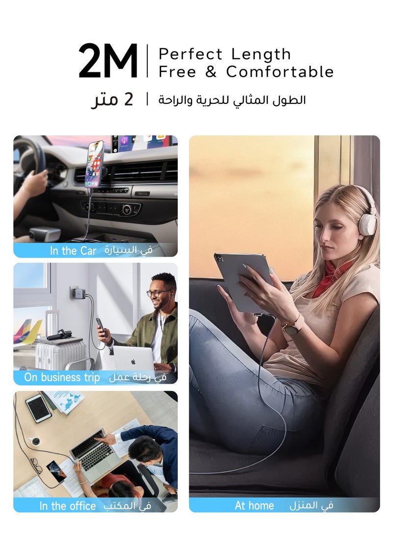 AL-WAHA AL-ZHABIA - 60W Fast Charging Cable 2M with Adapter - 180° Rotating Design & Heat-Resistant Material | Universal Compatibility for iPhone 15/16 Pro Max, Samsung S24/S23 Ultra, iPad, MacBook, PS5 Controller, Huawei | Durable 3A USB-C to USB-A Cable (Black) - Image 1