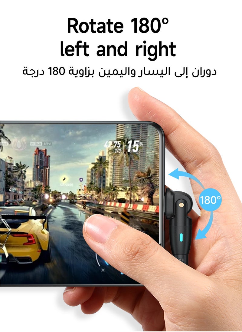 AL-WAHA AL-ZHABIA - 60W Fast Charging Cable 2M with Adapter - 180° Rotating Design & Heat-Resistant Material | Universal Compatibility for iPhone 15/16 Pro Max, Samsung S24/S23 Ultra, iPad, MacBook, PS5 Controller, Huawei | Durable 3A USB-C to USB-A Cable (Black) - Image 1
