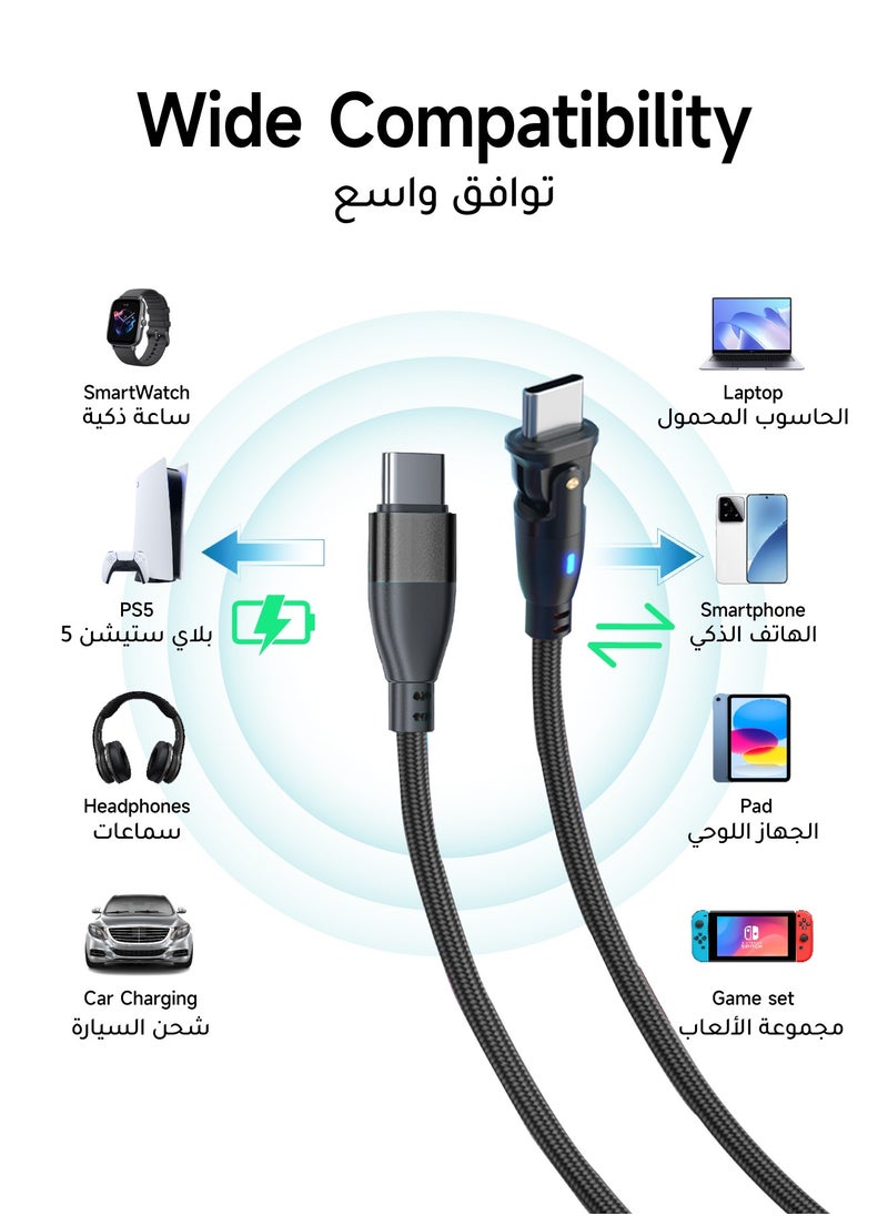 AL-WAHA AL-ZHABIA - 60W Fast Charging Cable 2M with Adapter - 180° Rotating Design & Heat-Resistant Material | Universal Compatibility for iPhone 15/16 Pro Max, Samsung S24/S23 Ultra, iPad, MacBook, PS5 Controller, Huawei | Durable 3A USB-C to USB-A Cable (Black) - Image 1