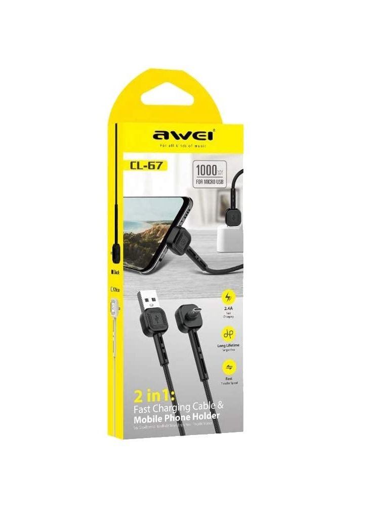 Awei Cl-67 2 In 1 Fast Charging Cable And Mobile Phone Holder - Black - Image 5