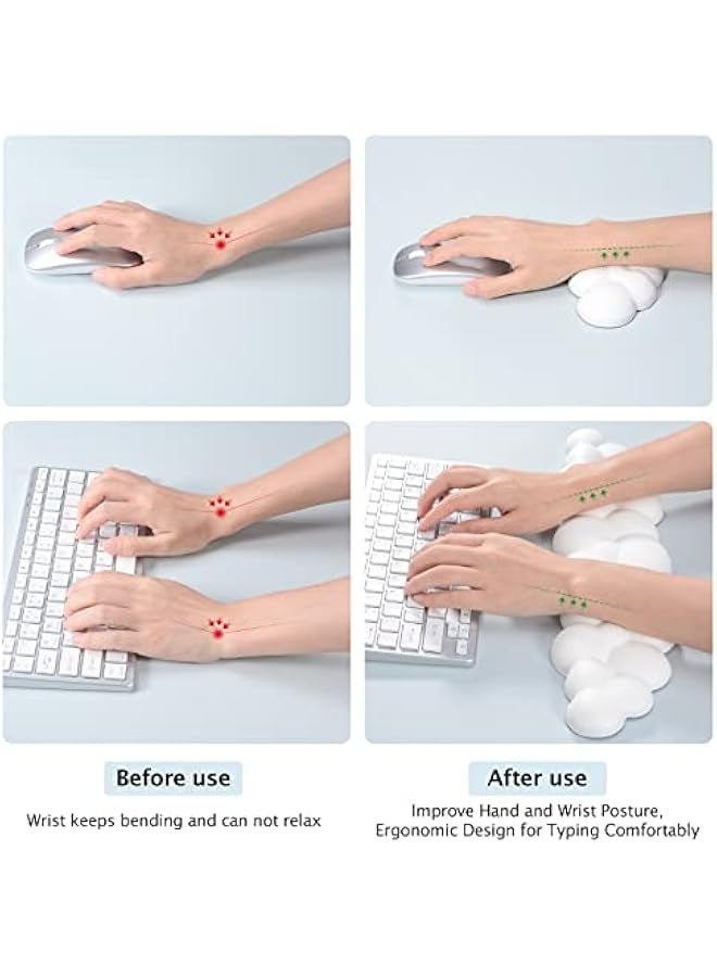 Keyboard Wrist Rest Set Cute Cloud Shape Wrist Rest Support for Mouse Keyboard Computer Elbow Pad Arm Rest Mouse Wrist Cushion, Ergonomic Design for Typing Comfortably(Keyboard not Included) - Image 3