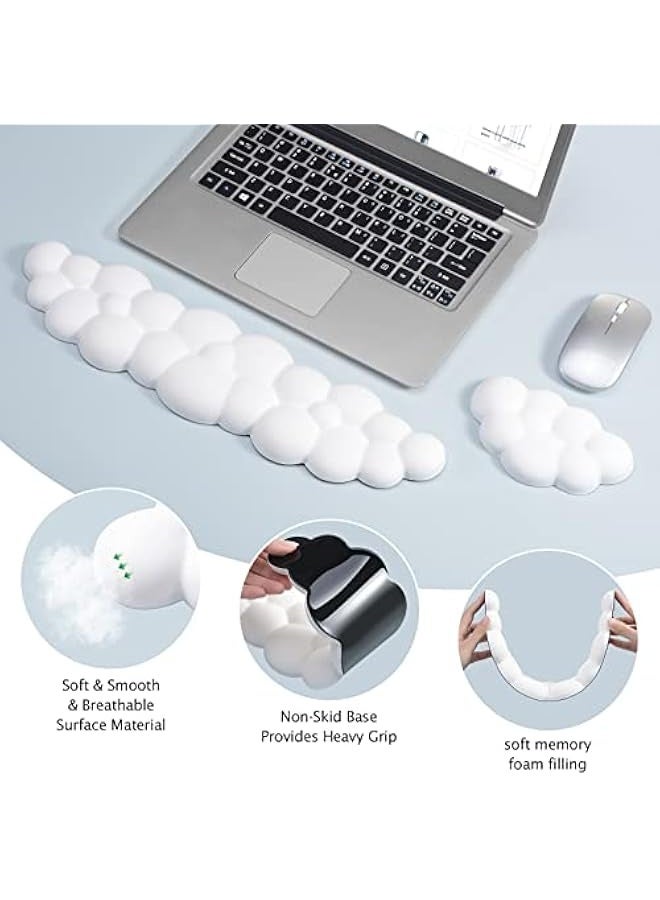 Keyboard Wrist Rest Set Cute Cloud Shape Wrist Rest Support for Mouse Keyboard Computer Elbow Pad Arm Rest Mouse Wrist Cushion, Ergonomic Design for Typing Comfortably(Keyboard not Included) - Image 4