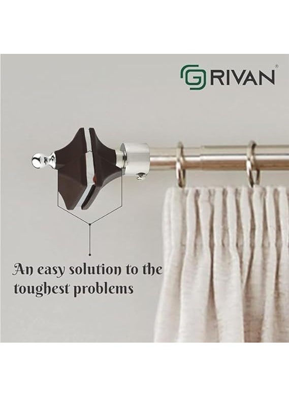 GRIVAN GRIVAN Stainless Steel ABS Curtain Bracket Parda Holder with Support 1 Inch Rod Pocket Finials Designer Door and Window Rod Support Fittings Curtain Rod Holder Pair of 2 Dark Brown  - Image 3