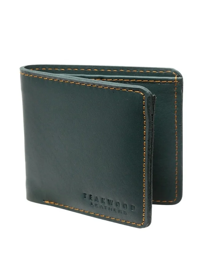 TEAKWOOD Teakwood Leather Genuine Leather Bi-Fold Wallet for Men | Green RFID Blocking Wallet | 1 Main Compartment | 8 Card Slots | Zip Coin Pocket | Slim Lightweight Premium Wallet