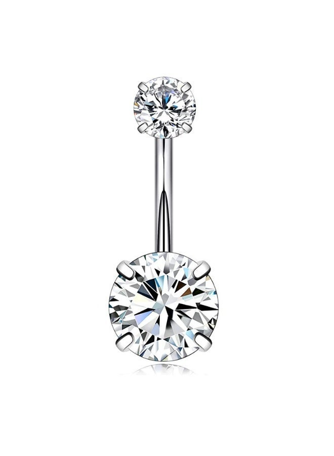Bukela 6Pcs Silver Navel Rings for Women, Sparkling Crystal Zircon Belly Button Rings Set, Hypoallergenic Stainless Steel Piercing Jewelry for Daily Wear & Party - Image 3