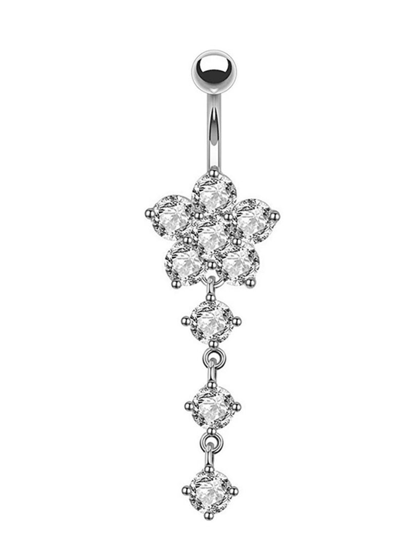 Bukela 6Pcs Silver Navel Rings for Women, Sparkling Crystal Zircon Belly Button Rings Set, Hypoallergenic Stainless Steel Piercing Jewelry for Daily Wear & Party - Image 5