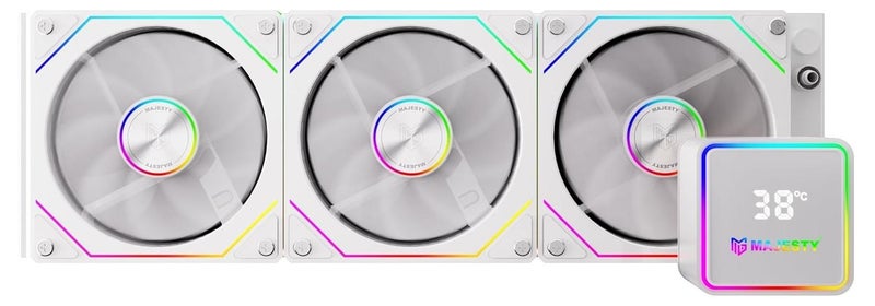 ماجيستي مبرد مائي لوحدة المعالجة المركزية ماجيستي 360MM ARGB، شاشة ديجيتال لعرض درجة الحرارة، مضخة مطورة، أنابيب مجدولة، ثلاث مراوح ARGB 120mm، متوافق مع Intel وAMD، للألعاب - - Image 1