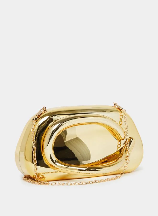Smooth Metallic Clutch with Chain Strap