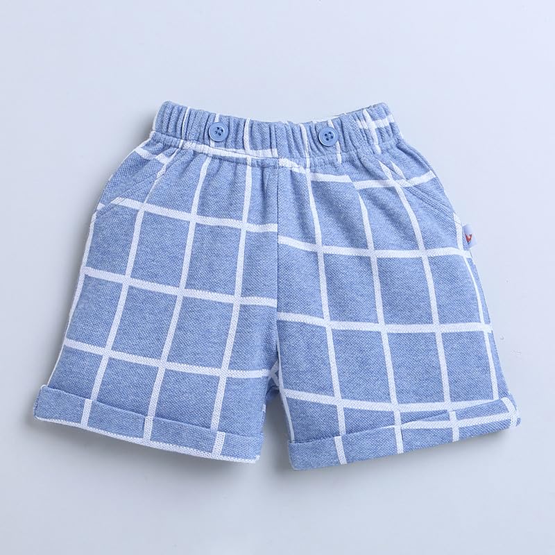 BUMZEE Sky Blue & White Boys Half Sleeves Shirt & Short Set With Bow Suspender & Cap Age - 18-24 Months - Cotton - Image 4