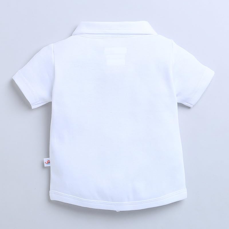 BUMZEE Sky Blue & White Boys Half Sleeves Shirt & Short Set With Bow Suspender & Cap Age - 18-24 Months - Cotton - Image 3