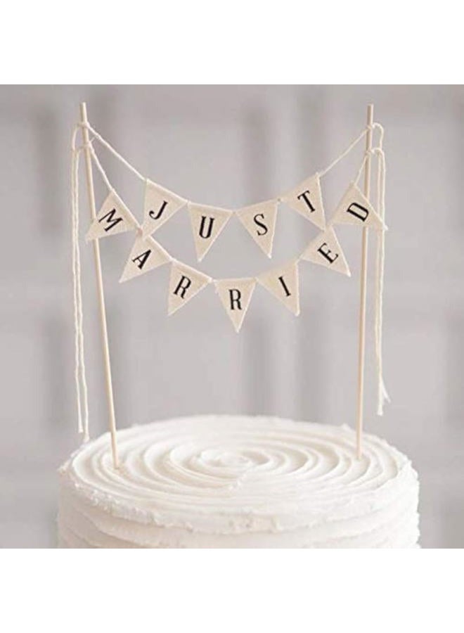 Acuteye Wedding Cake Topper,Vintage Affair Rustic Just Married Wedding Cake or Cheese Bunting,Handmade Pennant Flags with Wood Pole Ivory(White) - Image 1