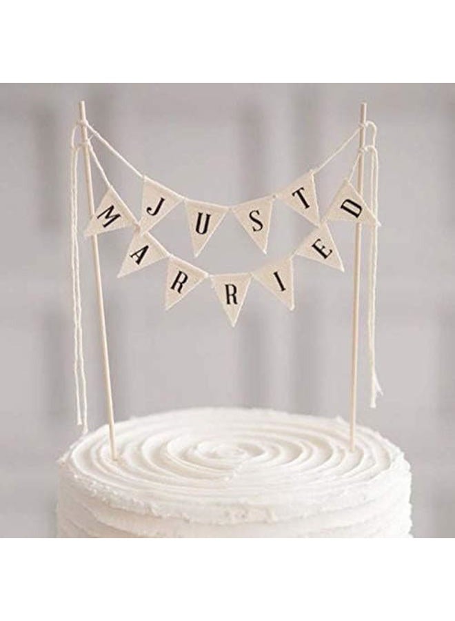 Acuteye Wedding Cake Topper,Vintage Affair Rustic Just Married Wedding Cake or Cheese Bunting,Handmade Pennant Flags with Wood Pole Ivory(White) - Image 2