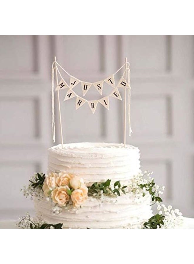 Acuteye Wedding Cake Topper,Vintage Affair Rustic Just Married Wedding Cake or Cheese Bunting,Handmade Pennant Flags with Wood Pole Ivory(White) - Image 3