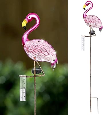 LEWIS&WAYNE LEWIS&WAYNE 43Ã¢â‚¬â„¢Ã¢â‚¬â„¢ Solar Flamingo Rain Gauge Outdoor Decorative Metal Stake LED Lights with Glass Tube - Image 1