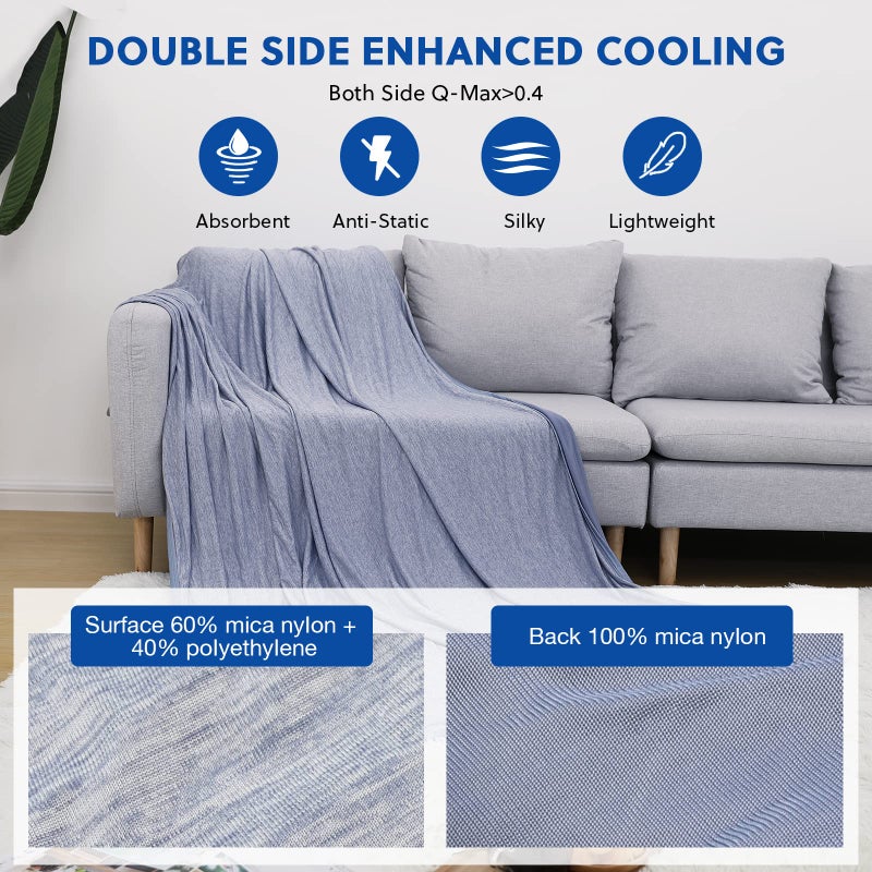 HOMFINE Cooling Blankets for Hot Sleepers - Summer Blanket Thin Lightweight Breathable Soft Double Side Enhanced Cooling for Bed Couch Sofa, Keep Cool for Night Sweats (Blue, 60 x 80 inches) - Image 3