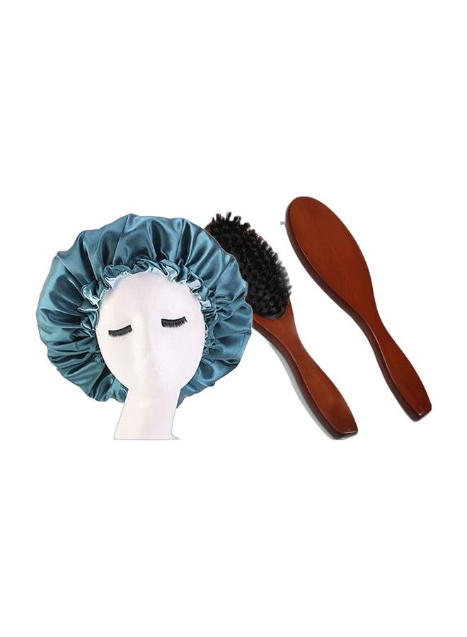 Extra Large Double Layer Satin Sleep Bonnet Cap Multicolour 9.13 x 7.52 x 0.98inch & Hair Brush Medium Mix Bristles and NylonBundle - Image 1