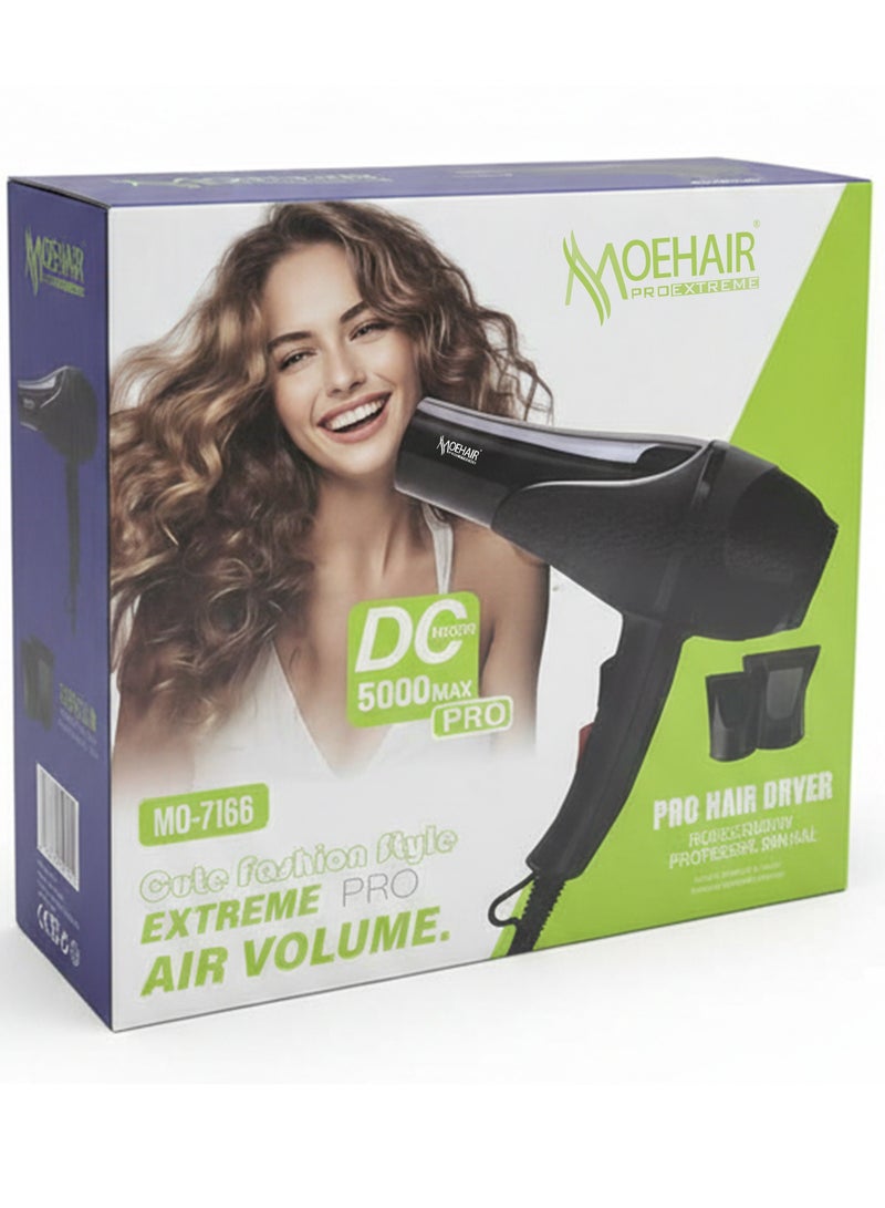 MoeHair MO-7166 Professional Hair Dryer for Women, 5000W Powerful DC Motor with Cool Shot Button, Hot & Cold Air, 2 Speed Settings, Overheat Protection, Detachable Nozzle for Home & Salon Use - Image 3