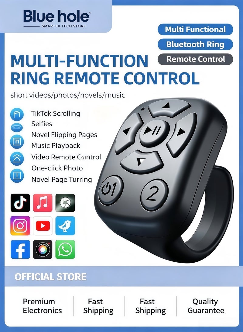 BlueHole Multi Functional Bluetooth Ring Remote Control Supports TikTok Scrolling Selfies, Novel Flipping Pages - Image 1
