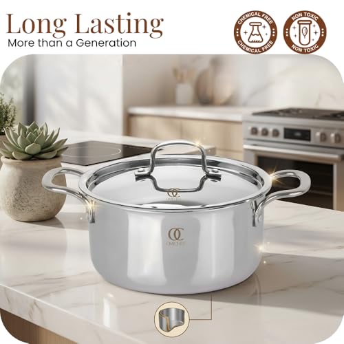 Omichef Triply Stainless Steel Biryani Pot/Handi with Lid, 24 cm (6 Litre), Induction Bottom, Heavy Bottom Tri-Ply Cookware, ISI Certified, 5 Years Warranty - Image 4