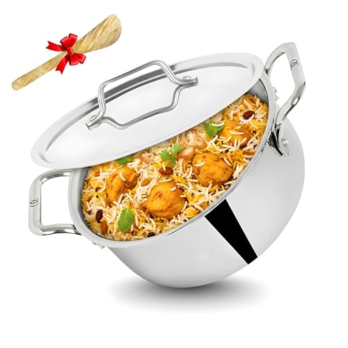 Omichef Triply Stainless Steel Biryani Pot/Handi with Lid, 24 cm (6 Litre), Induction Bottom, Heavy Bottom Tri-Ply Cookware, ISI Certified, 5 Years Warranty - Image 5