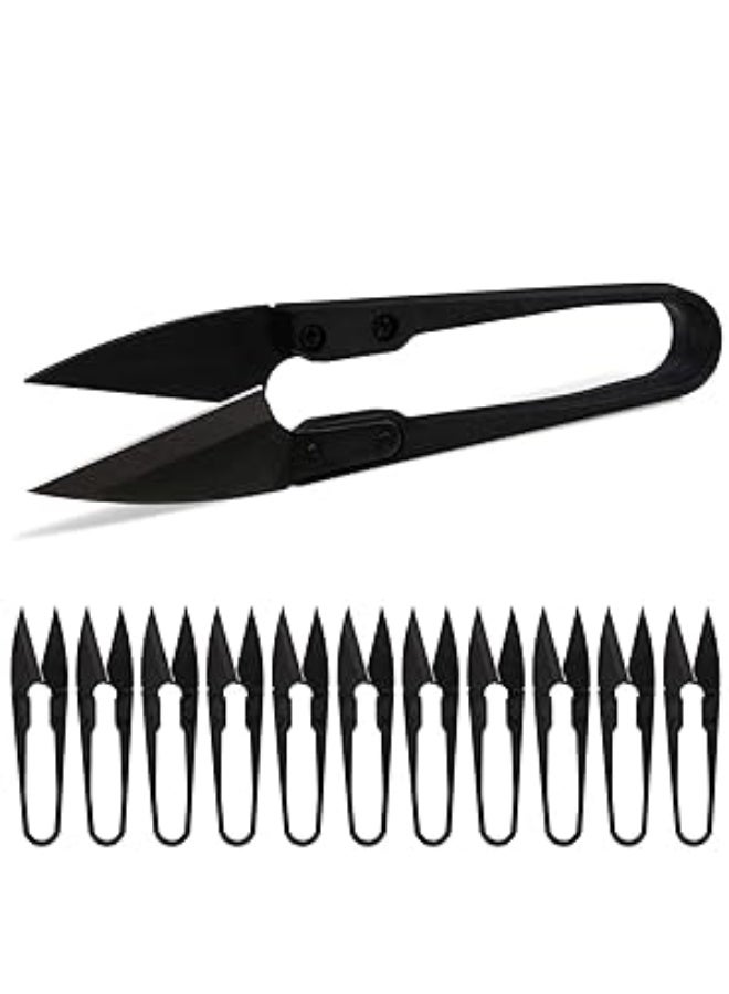 12PCS Sewing Scissors Set 4" Carbon Steel Trimming Nipper Yarn Lightweight Thread Cutter Portable Mini Embroidery Clipper Stitching Snip for DIY Black