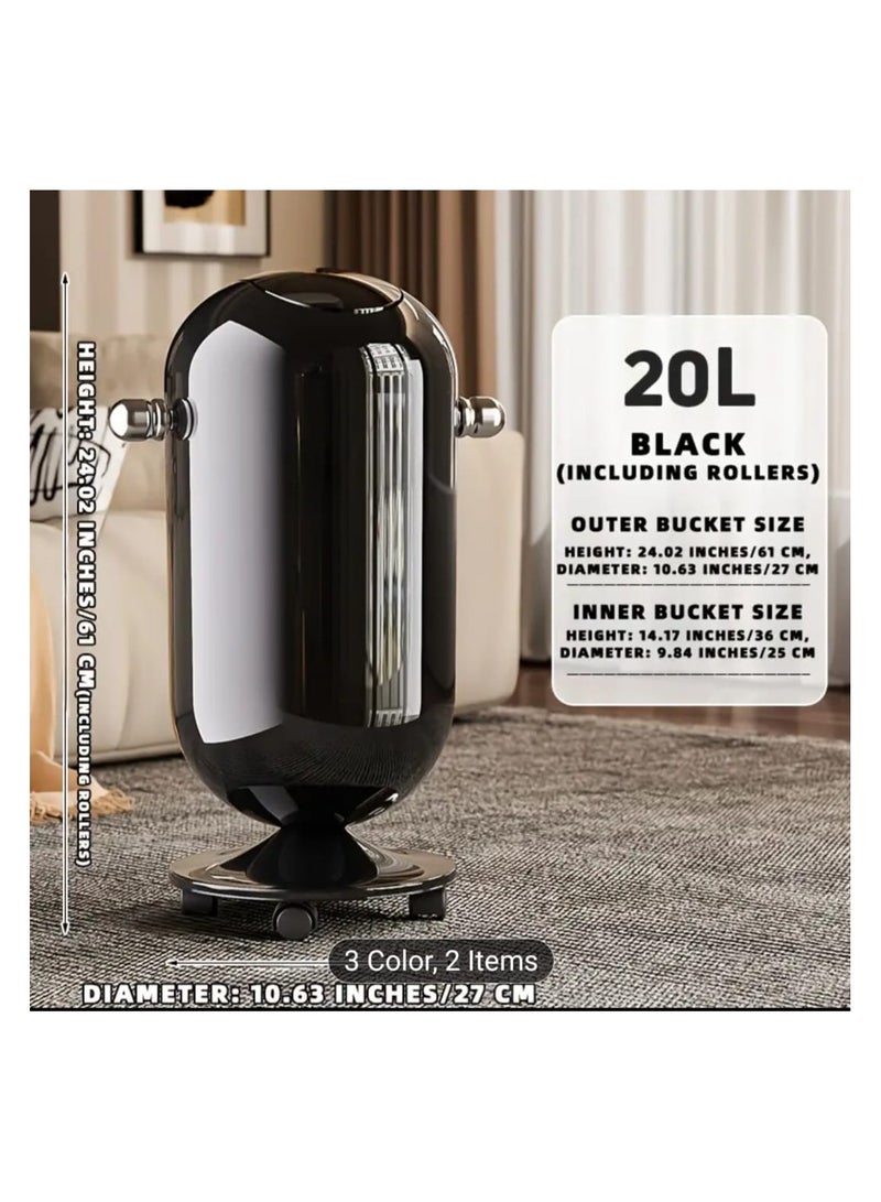 LDQ Large 20L Trash Can with Wheels and Flip-Top Lid – Durable ABS Plastic, Ergonomic Tall Barrel Design – Ideal for Kitchen, Bathroom, Office, Bedroom, and Living Room – Black - Image 1
