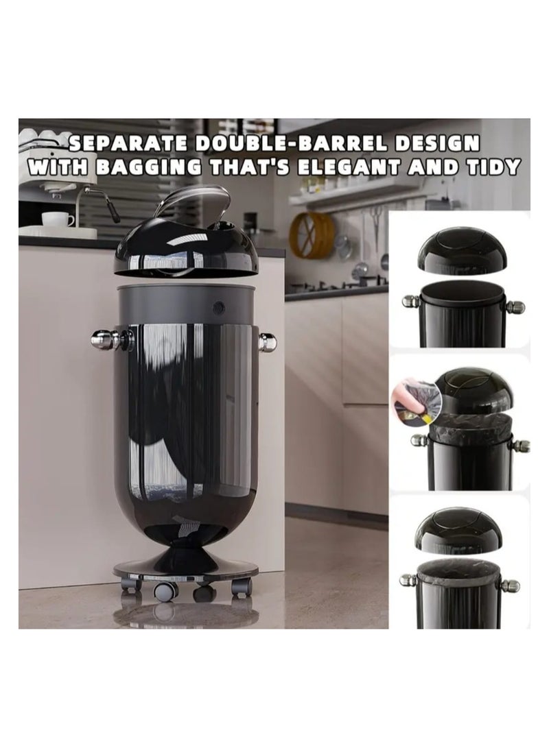 LDQ Large 20L Trash Can with Wheels and Flip-Top Lid – Durable ABS Plastic, Ergonomic Tall Barrel Design – Ideal for Kitchen, Bathroom, Office, Bedroom, and Living Room – Black - Image 3
