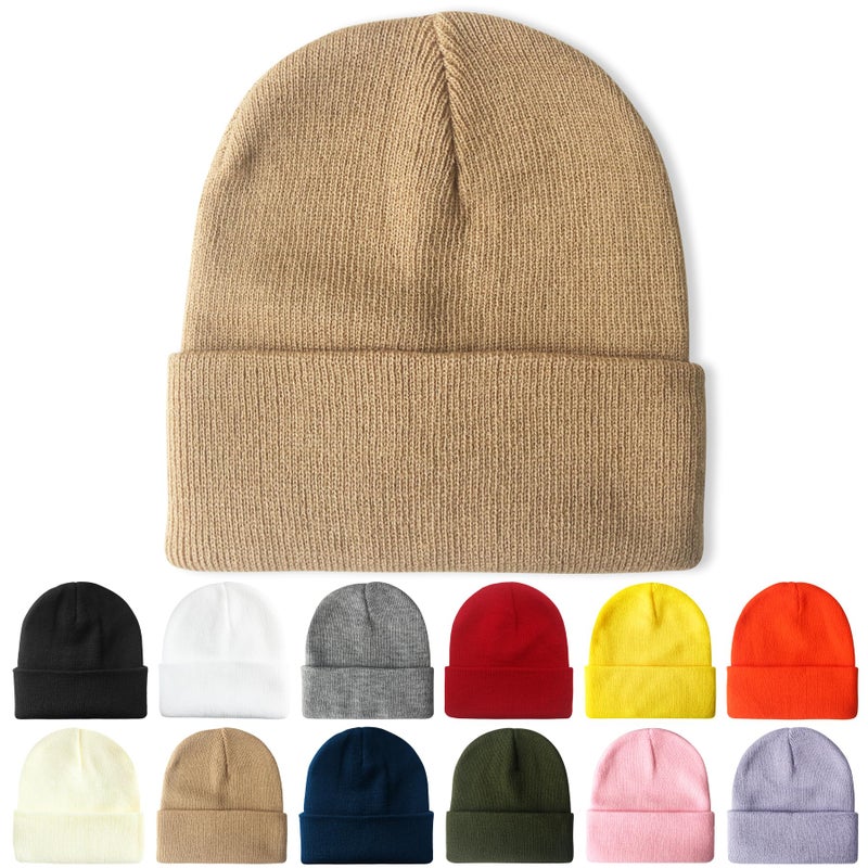 PFFY Beanie for Men and Women Unisex Knit Cuffed Plain Winter Beanies Hats Skull Cap Khaki - Image 1