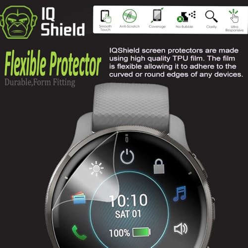 IQShield Screen Protector Compatible with Garmin Venu 2 Plus (6-Pack) Anti-Bubble Clear TPU Film - Image 3