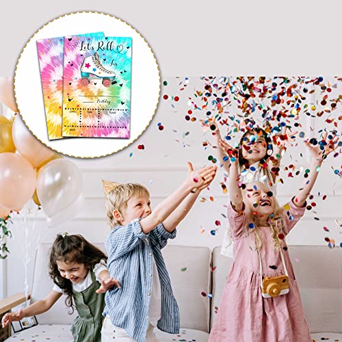 Foosproea Skating Birthday Invitations with Envelopes - Roller Skate Party Invitation Card for Kids - Tye Dye Fill-in Invites Cards - Let's Roll Party Celebration(20 Pack) -08 - Image 4