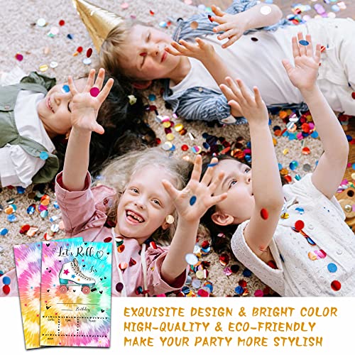 Foosproea Skating Birthday Invitations with Envelopes - Roller Skate Party Invitation Card for Kids - Tye Dye Fill-in Invites Cards - Let's Roll Party Celebration(20 Pack) -08 - Image 5