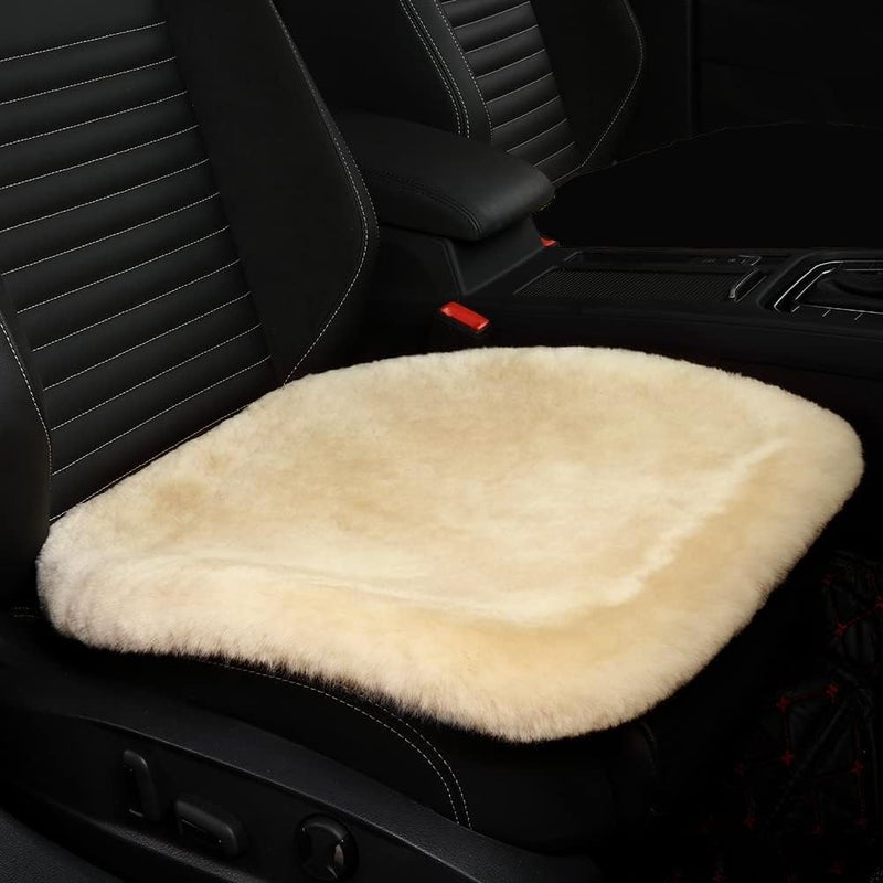 LLB Genuine Sheepskin Car Seat Cushion Seat Covers for Cars Trucks SUV Comfort Seat Protector Pad for Car Driver Seat Car Accessories for Women Office Chair Car Decor (Pearl, Front Seat Cushion-1 Pc) - Image 1