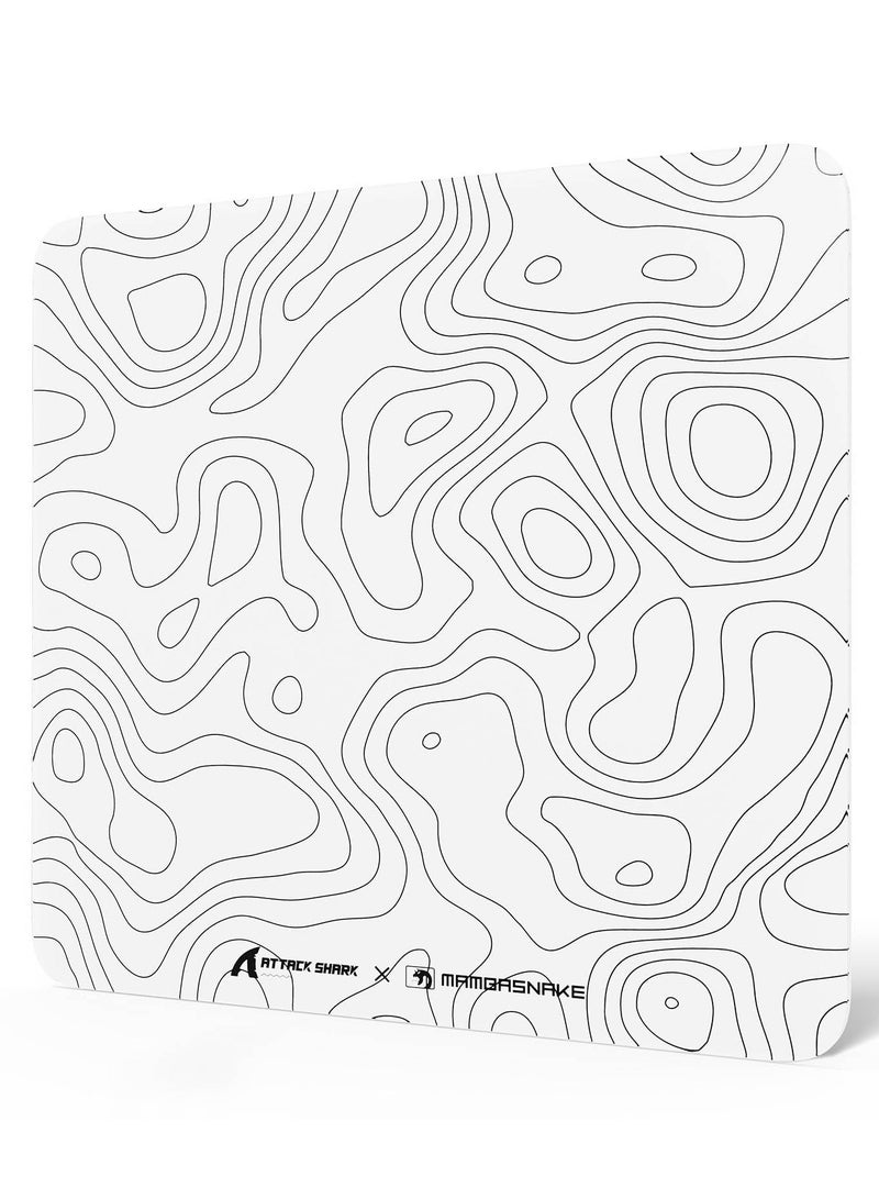 Attack Shark CM05 Glass Gaming Mousepad, Contour Nano-Micro-Etched Texture, Smooth Glass Surface, High Accuracy, Fast-Moving, Anti-Scratch, PU Leather Super Non-Slip Base,Large Size(450×400mm),White - Image 1