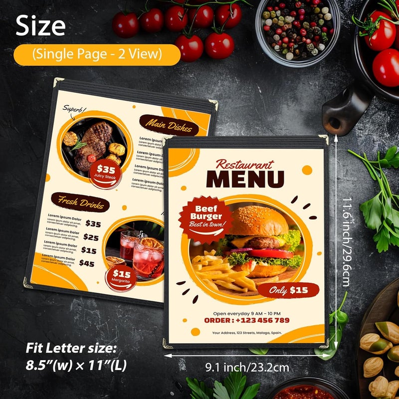 FLK Tech 8.5 x 11 Inch Menu Covers, 10 Pack 1 Page 2 View Menu Holder, Restaurant Menu Cover Fits 8 1/2" x 11" Paper, Double Stitched Restaurant Menu Sleeves, Wine Menu - Image 2