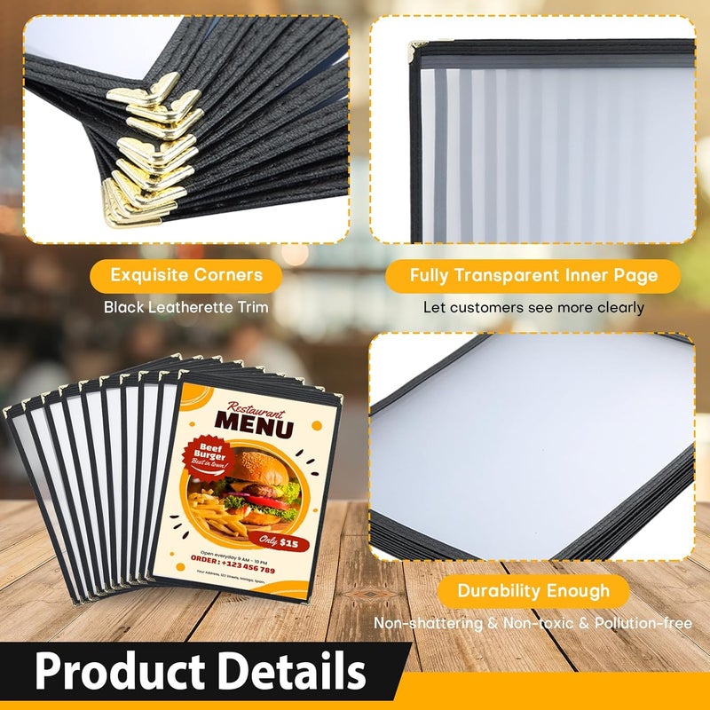 FLK Tech 8.5 x 11 Inch Menu Covers, 10 Pack 1 Page 2 View Menu Holder, Restaurant Menu Cover Fits 8 1/2" x 11" Paper, Double Stitched Restaurant Menu Sleeves, Wine Menu - Image 3