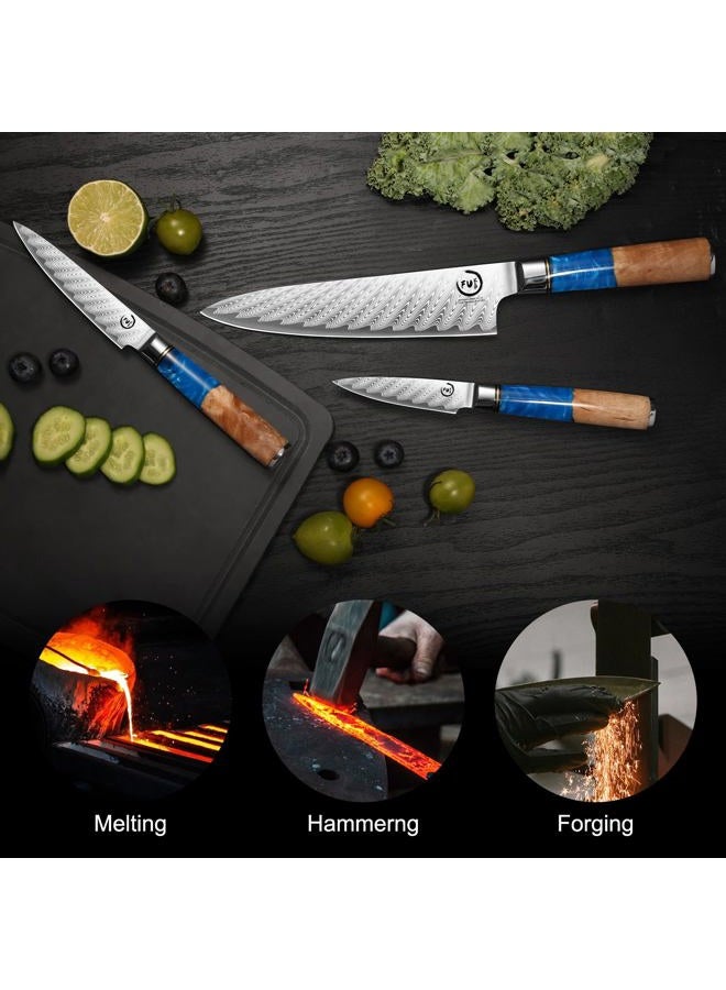 Fukep Chef Knife 8 inch, Damascus Chef Knife VG10 Core Steel with 66-Layers High Carbon Professional Sharp Chefs Knife 8" Blade Ergonomic Beautiful Blue Resin Handle Gift Boxed - Image 5