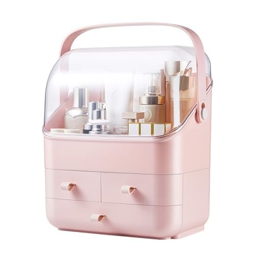 MelodySusie Makeup, Skincare Organizers Box Waterproof&Dustproof, Storage for Vanity with Lid and Drawers, Cosmetic Display Cases for Countertop, Bathroom(White-L). - Image 3